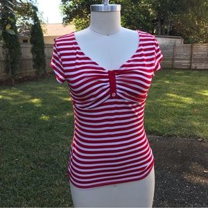 Unique Vintage red white striped pinup top